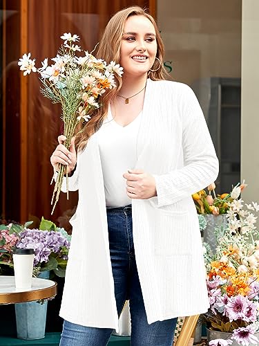 Image of LARACE Open Front Knit Plus Size Cardigan Sweaters for Women with Pockets