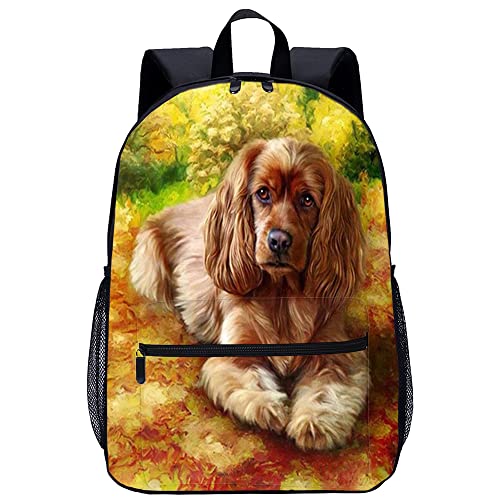 Sac à dos imprimé en 3D motif chien grand volume 45cm pour fournitures scolaires