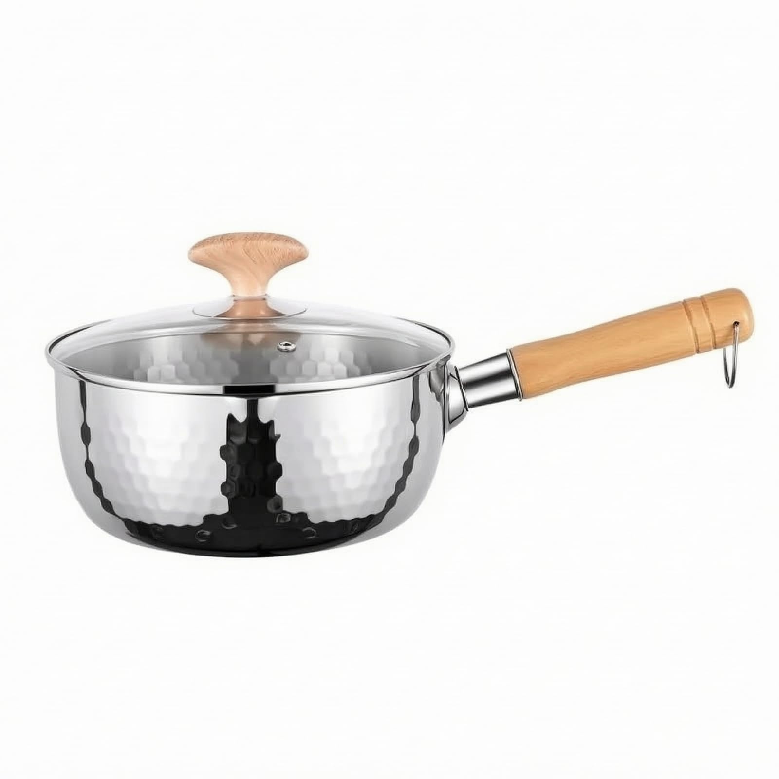Qianly Casserole En Acier Inoxydable Polyvalent Casserole Poignée Bois Équipement pour Cuisine Quotidienne, 18cm, Couvercle