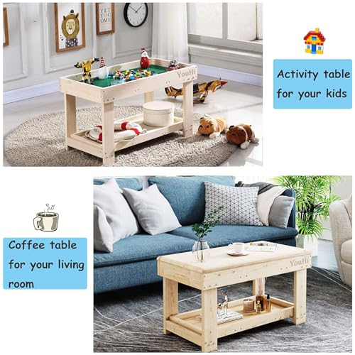Image of YouHi Kids Activity Table with Board and Storage for Bricks Activity Play Table (Wood Color)