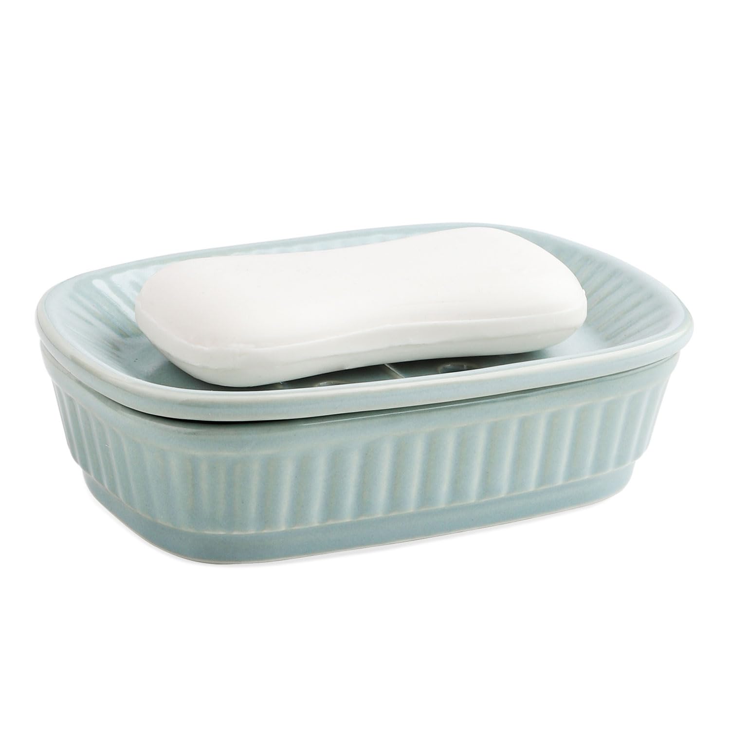 Green Ceramic Soap Holder, Self Draining Soap Dish for Kitchen Sink, Decorative Bathroom Holder