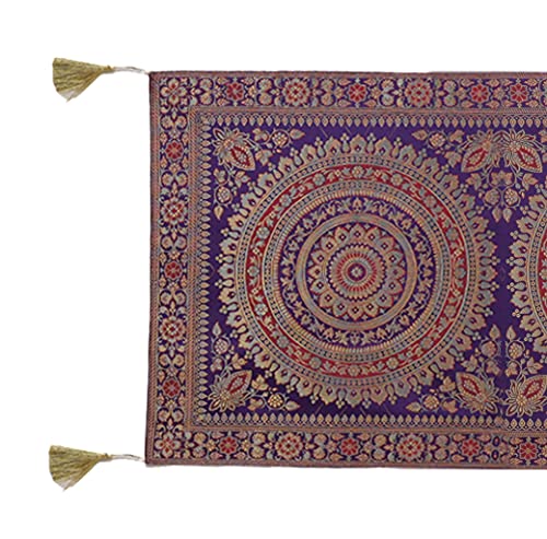 Image of Diwali Decor Brocade Jacquard Silk Table Runner Long Runner for Dinning & Centre Table Mandala Print 72 x 16 Inches (Purple)