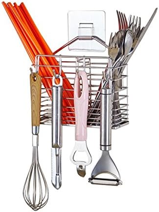 Self Adhesive Kitchen Utensils Drying Rack 304 Stainless Steel Square Spoon Knife Fork Case Sink Basket Rack Organizer Storage Stand Holder