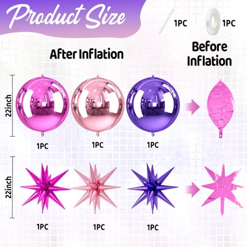 Image of 6pcs 22 inch Pink Purple Star Balloons and 4D Large Foil Balloons, hot pink Star Balloon Purple 4D Foil Balloon For Birthday Baby Shower Party Wedding Anniversary Engagement Mother's Day Decorations
