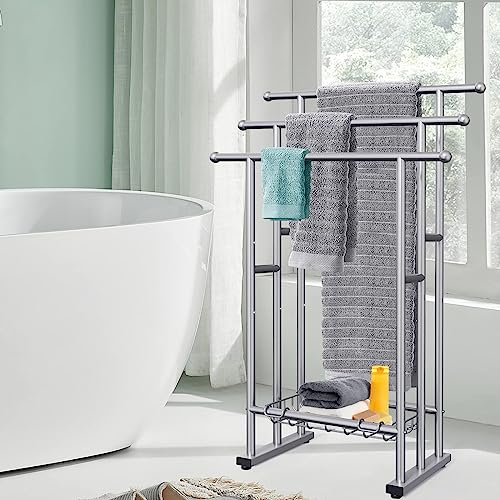 Kayfia MJJ-FZ 40 Inch Tall Freestanding Towel Racks For Bathroom, 3 Tier Floor Towel Rack With Storage Basket, Blanket Ladder Drying And Display Rack thumb #2