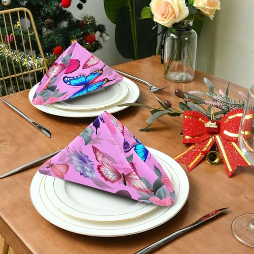 Servilletas de Tela Reutilizables Mariposa Rosa Pack x4 miniatura 3