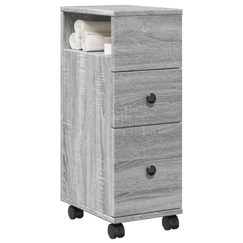 Mobile da Bagno Stretto con Ruote Grigio Sonoma in Truciolato, 2 Cassetti