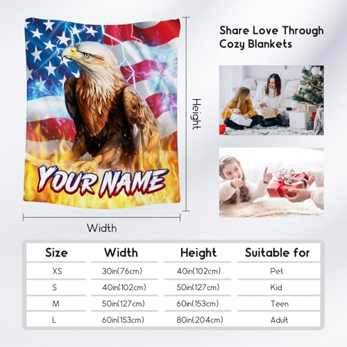 Custom Boys Blanket - Eagle Gifts for Men - Comfy Lightweight Flannel Throw for Couch Sofa, Bed - 4 Sizes