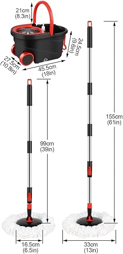 Miniatura 2 de Juego de trapeador giratorio ajustable de 61 pulgadas y cubo, trapeador autoescurrido con 3 repuestos de microfibra y dispensador de jabón para