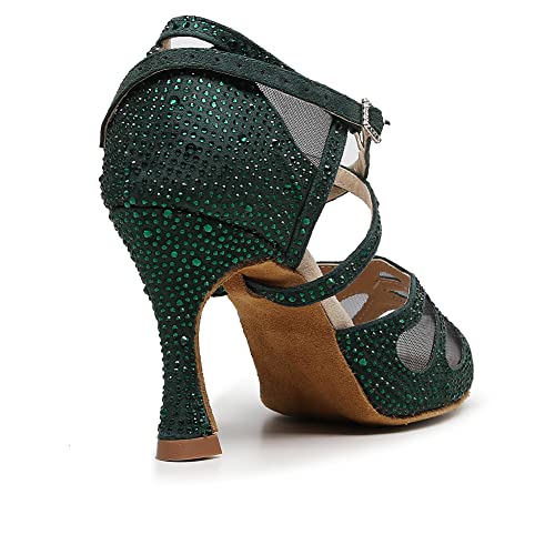 DKZSYIM Women Rhinestone Latin Ballroom Dance Shoes Bachata Salsa Practice Performance Dance Shoes,Model QJW90033
