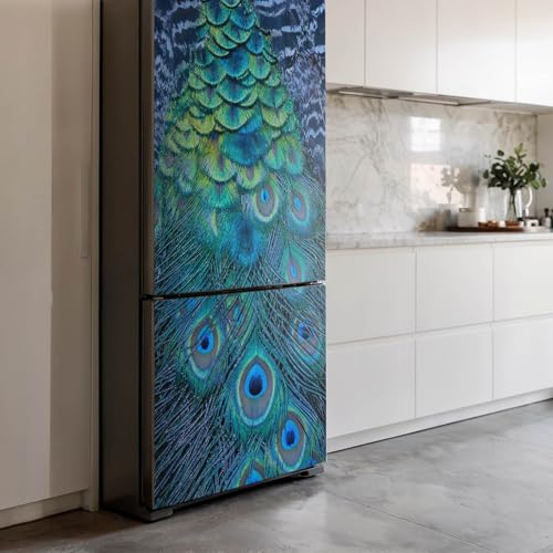 Vinilo para nevera de 70x190 cm autoadhesivo e impermeable con plumas de pavo real 4