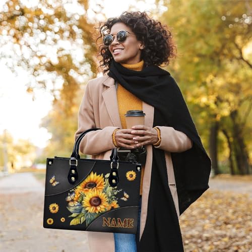Bolso tote para mujer, bolso satchel de cuero sintético con estampado de girasol, con asa superior y bandolera ajustable, ideal para trabajo, viaje y actividades al aire libre miniatura 2