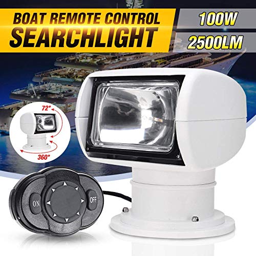 Boat Spotlight,100W 360Â° Rotate Remote Control Spot Light,Marine Portable Halogen Search Light, 12V Boat Spotlight with Remote 2500LM Remote Control Searchlight Spotlight Waterproof IP67