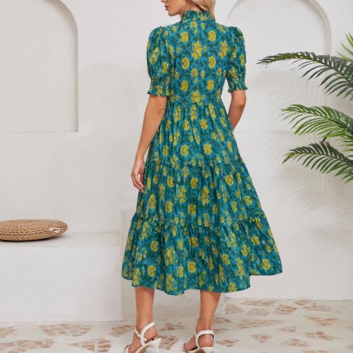 Image of Kedera Women Summer Casual Maxi Dress Trendy 2026 Puff Short Sleeve V Neck Ruffle Tiered Flowy Boho Beach Long Dresses