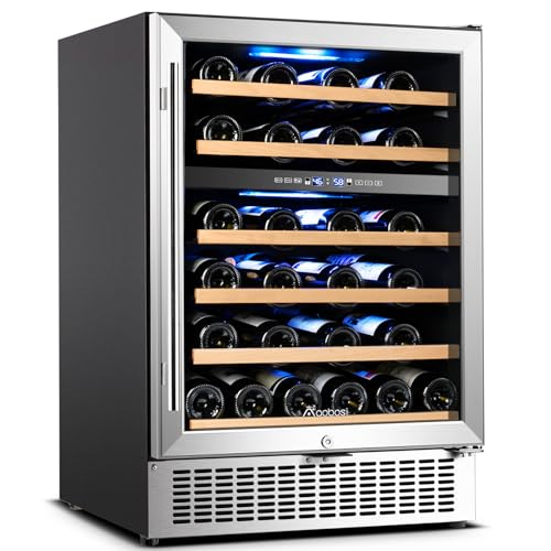 AAOBOSI 24 Inch Dual Zone Wine Cooler 46 Bottle with Upgraded Compressor...