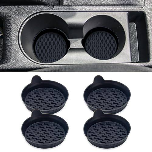 Couslcd 4PCS Car Cup Holder Coasters, Universal Silicone Non-Slip Insert Cup Coasters, Soft Wave Pattern Cup Holders, Car Interior Accessories for SUV, Truck, RV (Black)