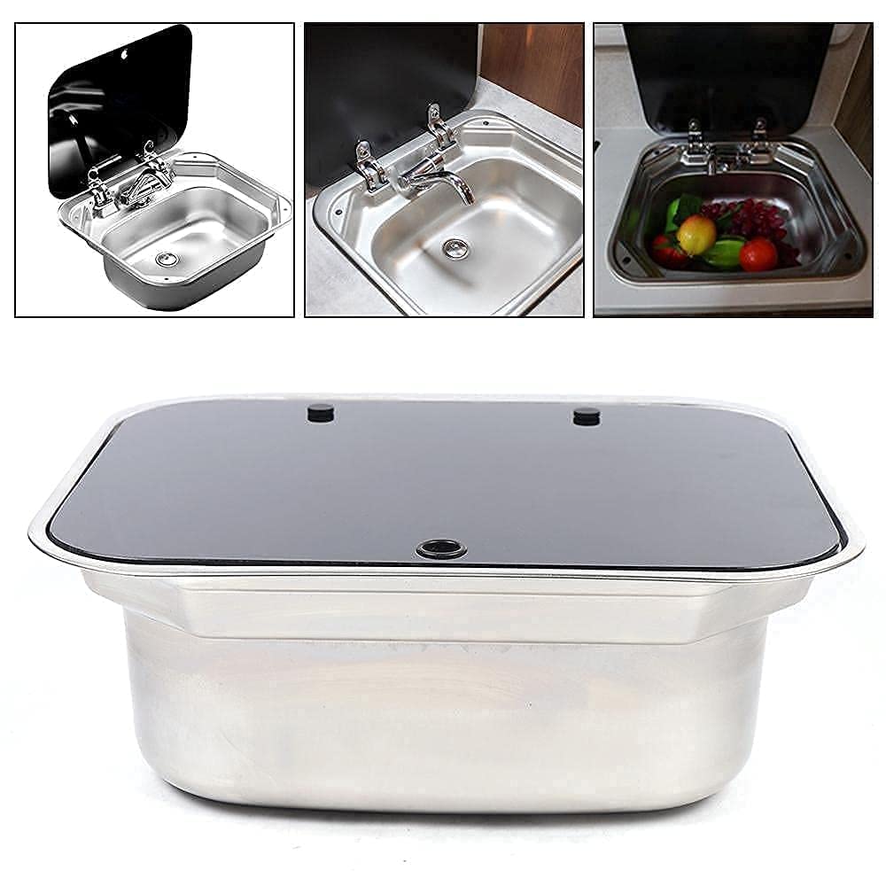 Buy Kitchen RV Sink Faucet W/Folding Lid Camper Sink Dropin Stainless
