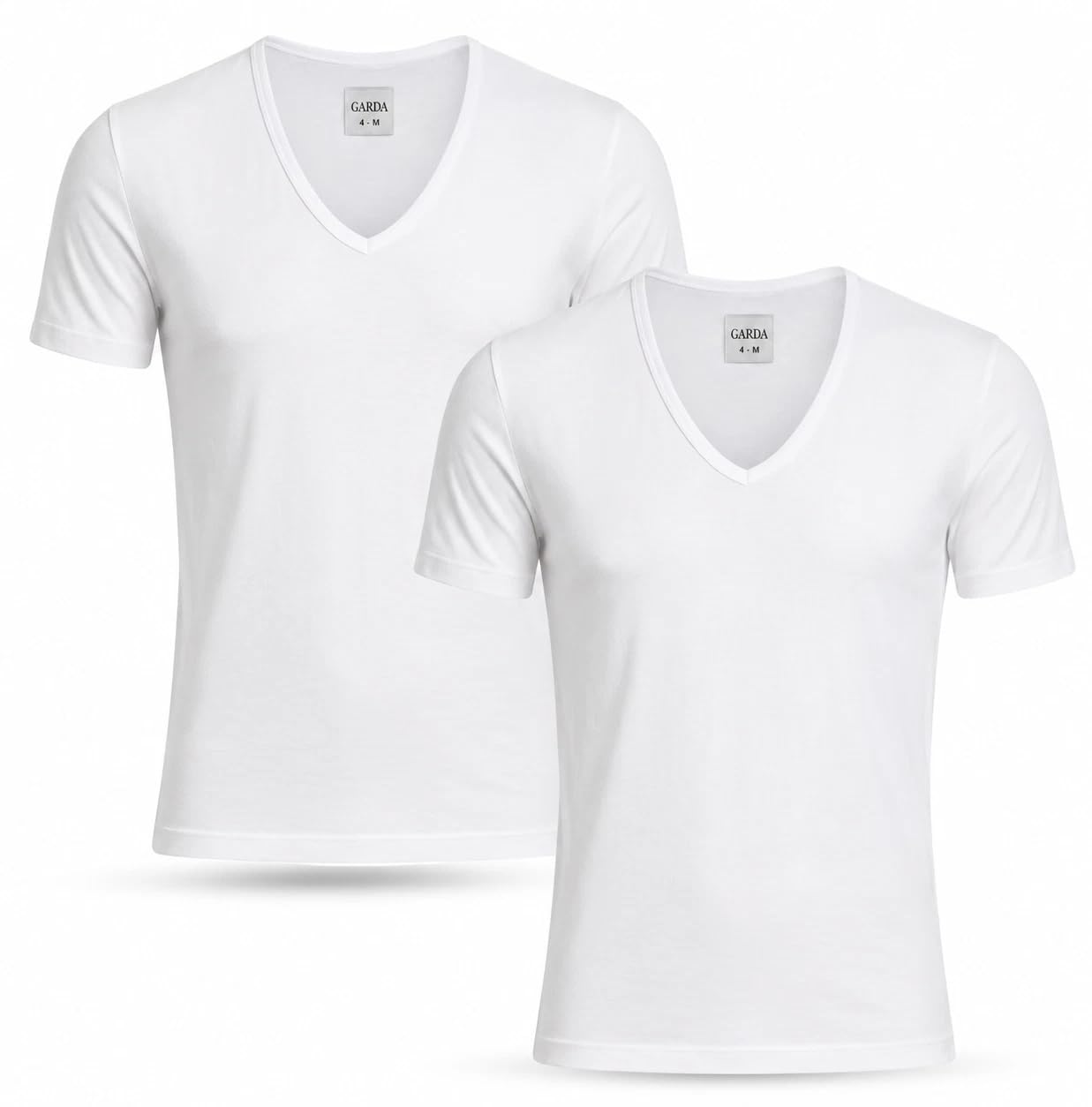 Garda 2 Maglie Intime Uomo, Art. 0036, 100% Puro Cotone Filo di Scozia, Scollo a V Profondo, Mezza Manica, Certificato Oeko-Tex, Bianco