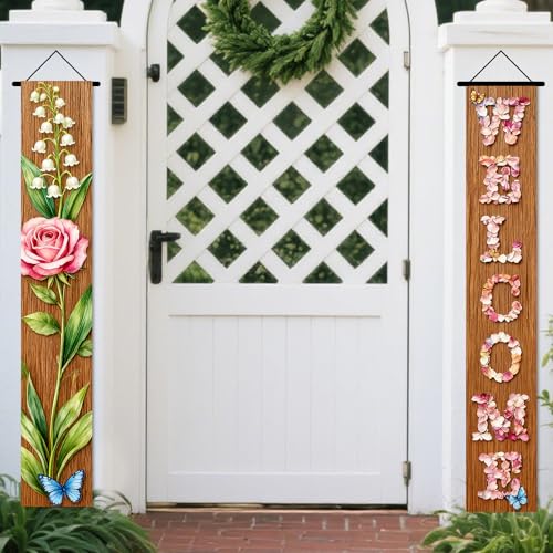 Image of Nuxovilar Lily Rose welcome Porch Banners 12x70 Inches Polyester