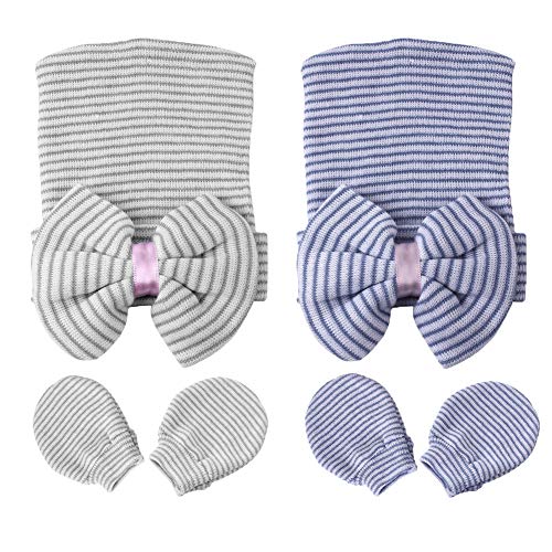 YONKINY Gorritos y Manoplas Bebé Recien Nacido Algodon Gorros Beanie Elásticas Diadema Turbante Sombrero y Guantes para Bebe Niñas Niños