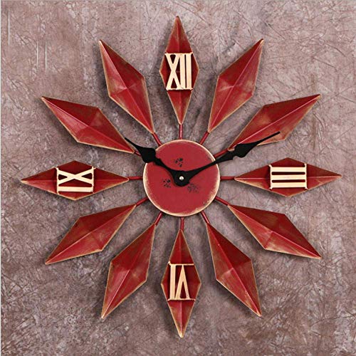 Horloge murale grand chiffre romain géant métal extérieur rouge fer de 50 cm