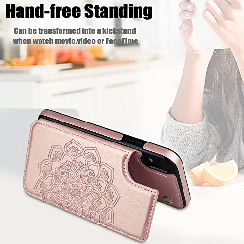 Mmhuo For Iphone Xr Case With Card Holder, Flower Magnetic Back Flip Case For Iphone Xr Wallet Case For Women, Shockproof Protective Case Full Cover Phone Case For Iphone Xr,Rose Gold #TOP3