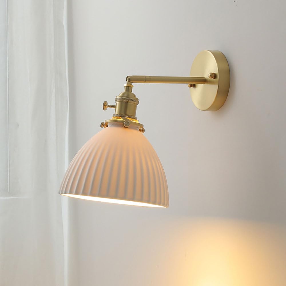 SXECAEPS Dome Wall Lamp Nordic Sconce Lighting Ceramic Shade Hardwired Sconces Modern Reading Light Fixture for Living Room Bedroom Bedside E27 Mounted Lamps