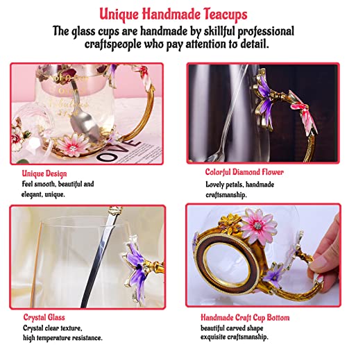 Clear Glass Tea Cup With Lids, Handmade Daisy Flower Enamel Design, Thank You Gifts Ideas For Women, Exquisite Birthday Gifts For Mom Wife Sister Best Friend Teacher Coworker Nurse Female. #TOP1