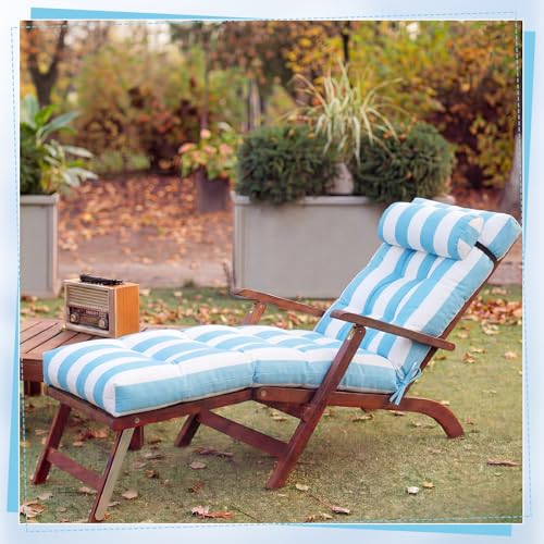 Wenqik Set of 2 Outdoor Chaise Lounge Cushions 76 x 22 x 6 Inch Waterproof Patio Furniture Chaise Cushion with Headrest Pillow Thick Tufted Lounge Pad for Lawn Pool Hotel(Sky Blue White Stripes) — view 4
