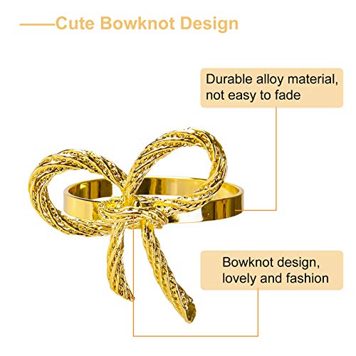 Napkin Rings Set of 6, Gold Napkin Rings Bowknot Napkin Buckles Holder for Wedding Dinner Party Table Decoration Receptions Christmas Family Gatherings