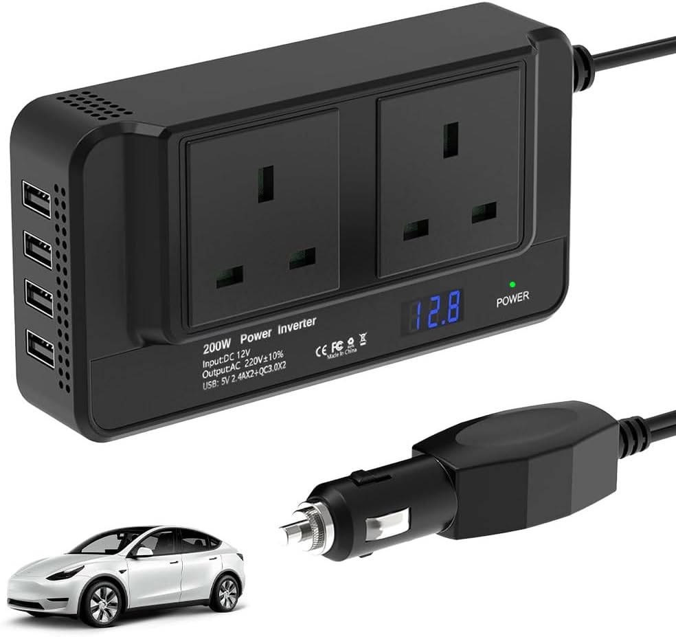 Vmxlso 200W Car Inverter DC 12v To Ac 240v UK, Car Power Inverter with