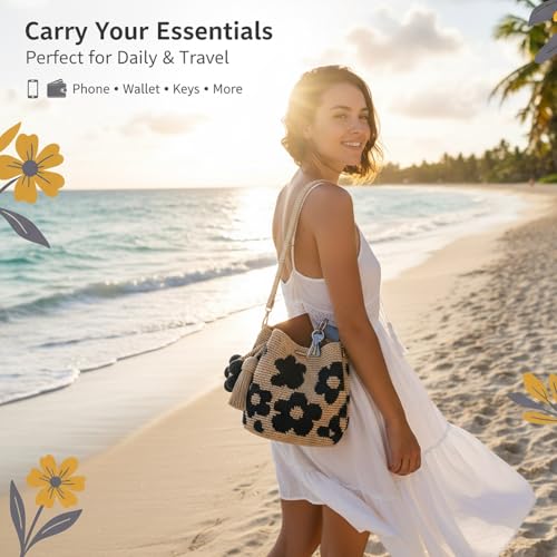 Bolso Tote Boho Floral de Crochet Beige para Mujer miniatura 2