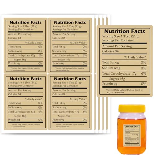 Generic FENGHERUIA03222024 Nutrition Honey Labels Kraft Honey Nutrition Facts Calories Health Benefits Self-Adhesive Honey Nutrition Canning Label For Homemade Honey Jars Honey Containers 200 Pcs cover