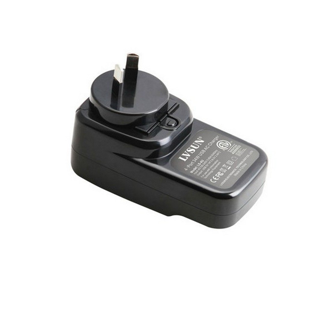 LS de 4U/4 Puerto USB Cargador de viaje con función de carga rápida (2 x 2,4 A y 2 x 1 a)/34 W/Negro