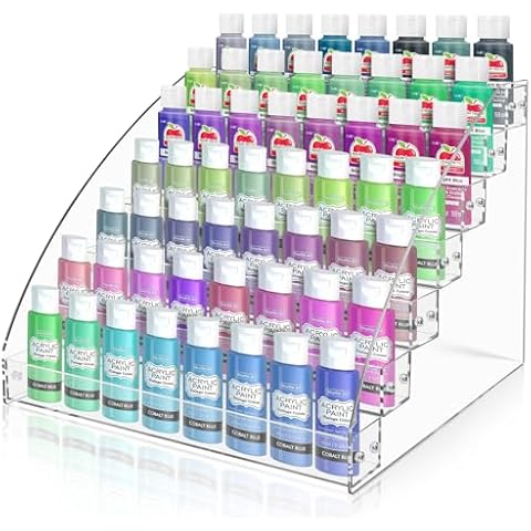 Vowcarol Clear Acrylic Paint Organizer 7 Tiers, Model Paint Organizer Miniature Paint Holder 7 Layers Paint Storage Rack, Craft Paint Organizer Rack Cover