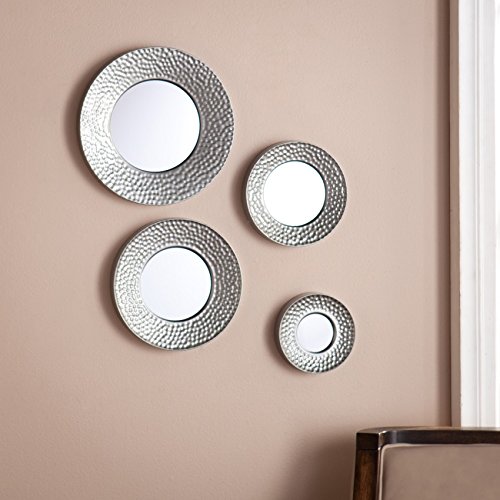 Exquisite 4pc Wall Mirror Set with Hammered Silver Frames - Mesmerizing and Personalized Arrangement - Transitional Design - One-of-a-Kind