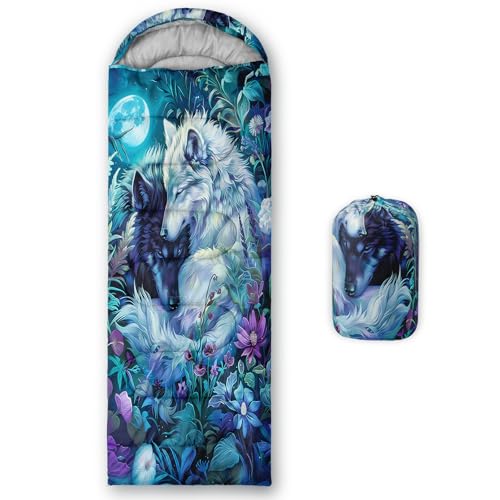 Sleeping Bags for Adults and Kids, 3D Printing Camping Sleeping Bag for Girls Boys Lightweight Waterproof Cold/Warm 3-Season, Outdoor Travel with Compression Bags