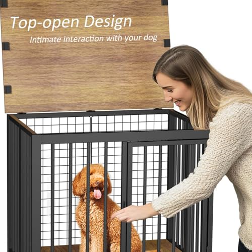 32" Medium Dog Crate Furniture Style with Wheels,Foldable Dog Crate End Table for Small/Medium Size Dogs,Indestructible Dog Cage Furniture Style Chew Proof No Assembly - Image 5