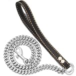 PRADOG Chain Dog Leash Metal Chew Proof 12MM Heavy Duty Pet Leash Chain with Leather Padded Handle for Large Medium Small Dogs(Totally Length of 3ft)