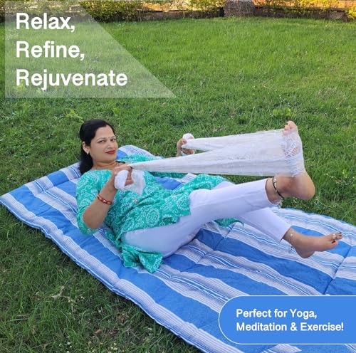 Image of NEXTGO Multi Purpose Foldable Mattress with Carry Bag | Portable & Lightweight Gadda | Suitable for Outdoor Travel Camping, Yoga, Meditaion Mat (Blue White Lining, Double: 48x78 Inch Or 4x6.5 Feet)