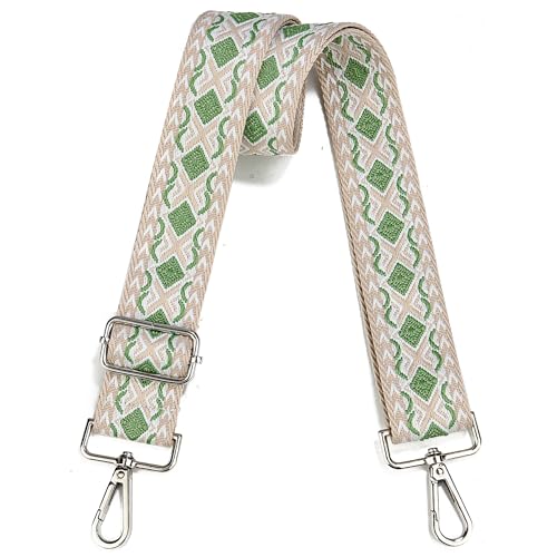 Image of Crossbody Straps for Purses Silver Hardware Purse Strap Wide Shoulder Strap Adjustable Replacement,Retro Jacquard Embroidery for Shoulder Bags, Canvas Tote Handbags