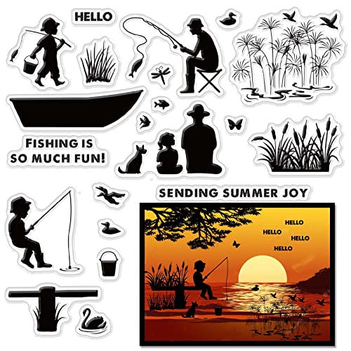 CRASPIRE Fishing Clear Stamps for Card Making Decoration Scrapbooking Reed Silicone Rubber Stamp for Greeting Cards Photo Album Diary Decor DIY Craft