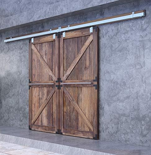DIYHD 13FT Raw Material Sliver Box Track Double Sliding Barn Door Hardware Wall Mount Bracket Exterior Door Kit