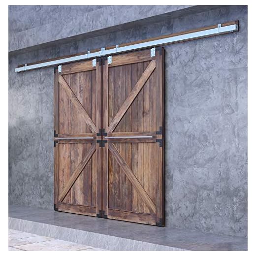 DIYHD 13FT Raw Material Sliver Box Track Double Sliding Barn Door Hardware Wall Mount Bracket Exterior Door Kit