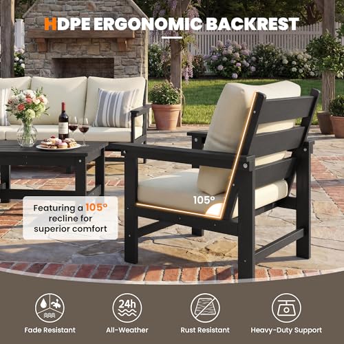 Image of UDPATIO 6 Pieces Patio Furniture Sets HDPE Outdoor Furnitue Modular Sofa Set with Cushion All Weather Conversation Set for Deck Yard Garden Poolside