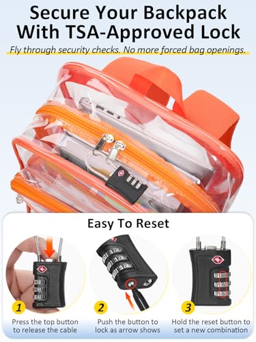 Image of Clear Backpack for School, Heavy Duty Clear Bookbag With a TSA Lock | 18 inch large clear bag, Durable PVC, For boys /girls /men /women /teens /adult, Ideal for work /sport /travel /daily life