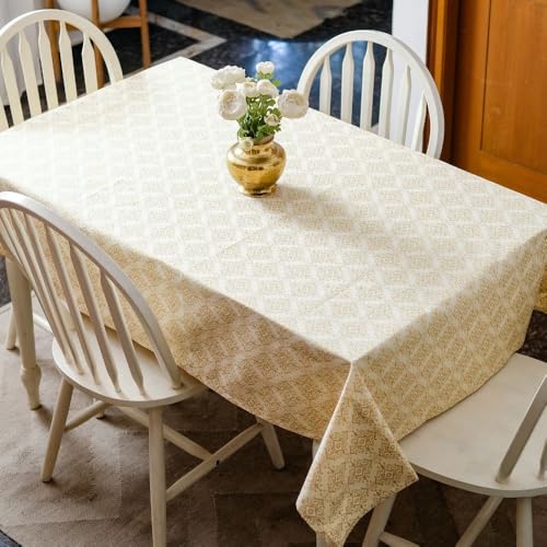 Image of THE YARD HOUSE Wipeable & Anti-Slip Cotton Table Cover - Gilded Opal, Oval 6 Seater - 150Cm X 225Cm Cover | Protects Against Spills & Scratches | Family Dining, Party, Gifting