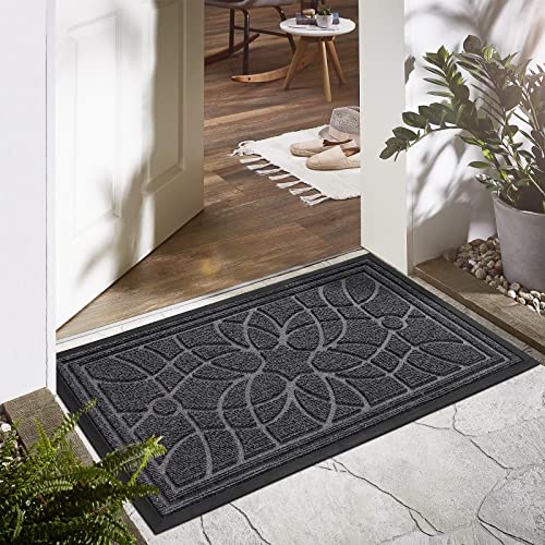 Dexi Front Door Mat, Welcome Mat Heavy Duty Durable Low Profile Outside Doormat For Entryway, Patio, Garage, High Traffic Areas, 17"X29", Grey #TOP2