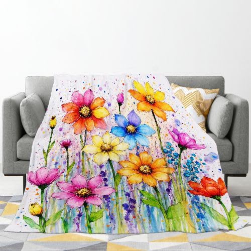 Koc flanelowy, 230 x 270 cm, kolorowe kwiaty, narzuta na sofę z mikrofibry, na łóżko, krzesła, do biura, puszysta narzuta na łóżko, sofę, kanapę, 230 x 270 cm