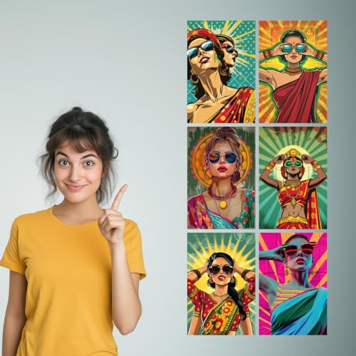 Image of SiddArtify Pop Art Women in Sunglasses Art Print Set - 300GSM Board - 8x12 Inch - Pack of 6 Wall Room Decoration art Poster Prints